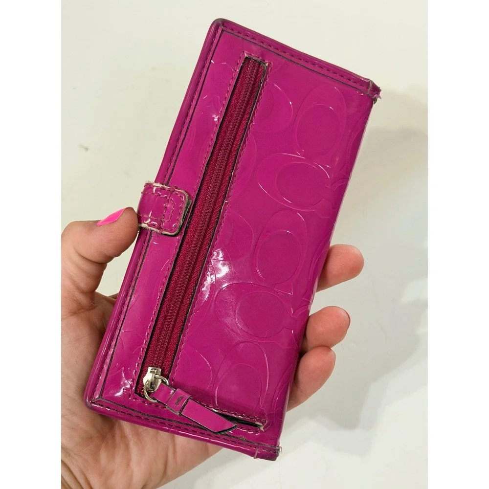 Coach Magenta Pink Patent Leather Signature C Embossed Slim Envelope Wallet